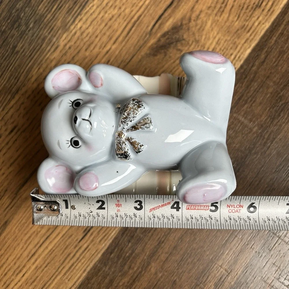 Vintage Shafford Hand Painted #4177 Pink Teddy Bear 'Baby Book' Ceramic Planter